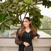 Mesh Sleeves Dress _ Black