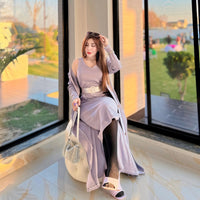 Sleeveless Dress with Cardigan - Lilac