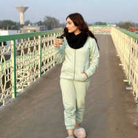Plain Open Zip Hoddie & Jogger Pants-Mint Green