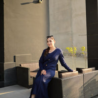 Sleeveless Dress with Cardigan - Navy Blue