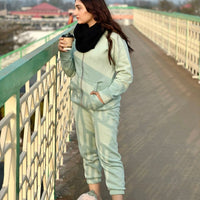 Plain Open Zip Hoddie & Jogger Pants-Mint Green