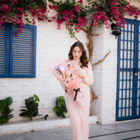 Cut Neck Dress with Pearls -Pink