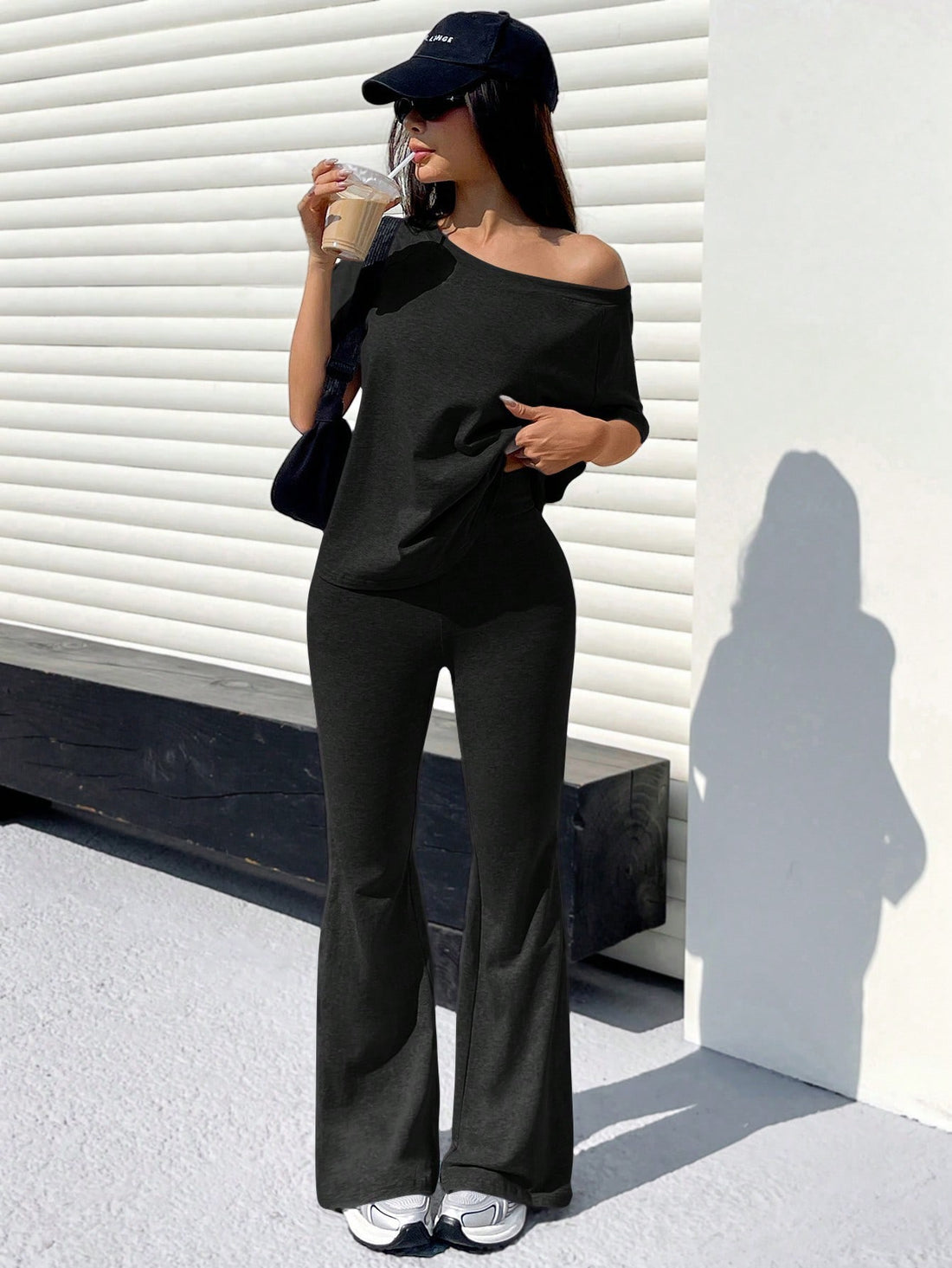 American half sleeve Solid color summer Tracksuit_Black