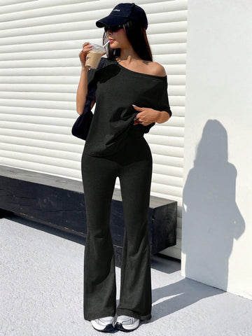 American half sleeve Solid color summer Tracksuit_Black