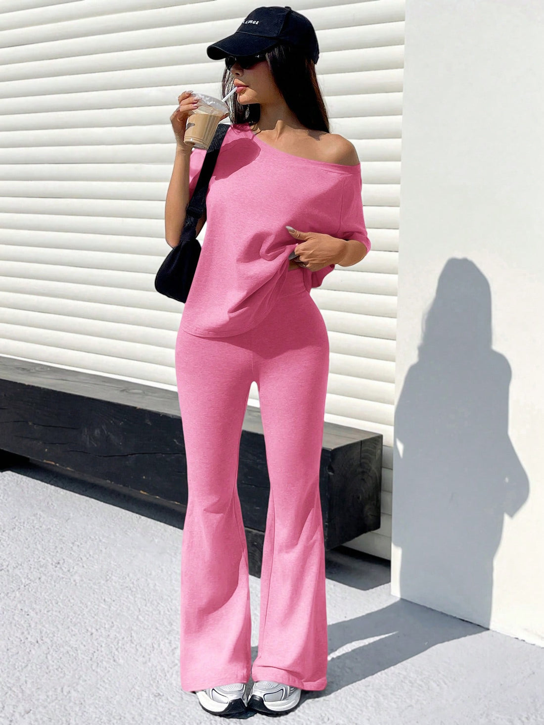 American half sleeve Solid color summer Tracksuit_Pink