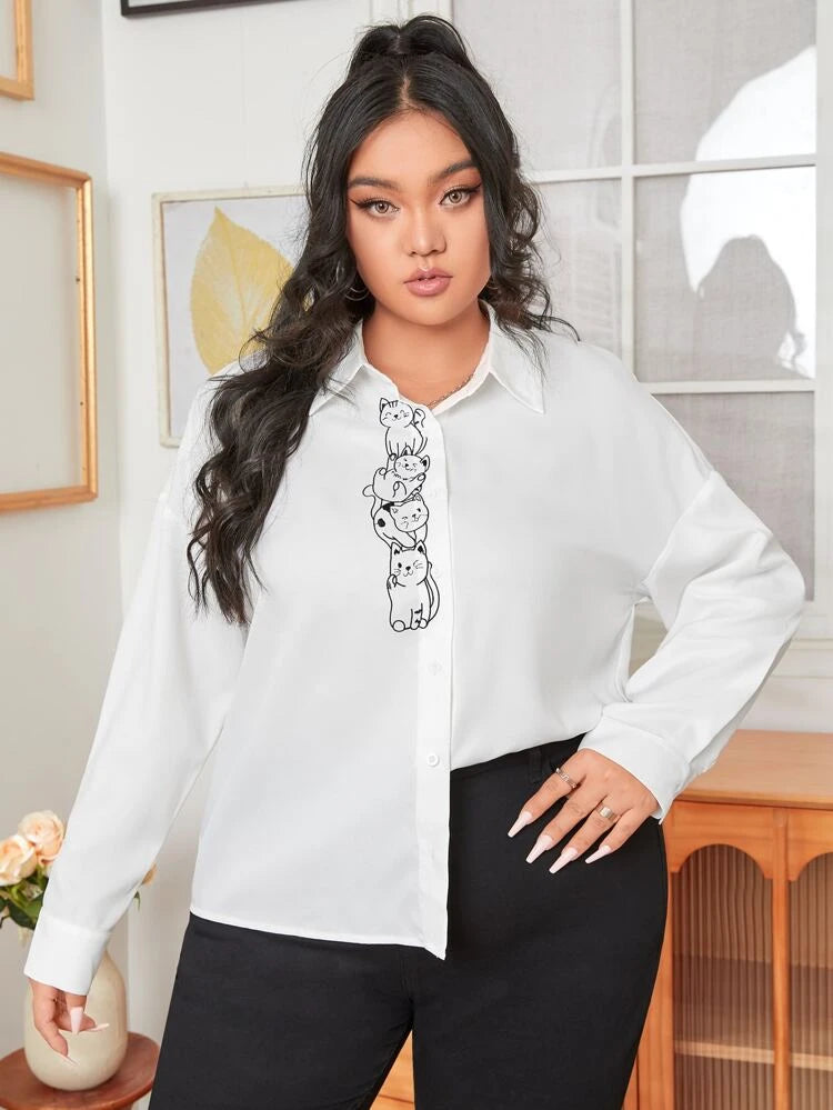 Cats Button Up_ White