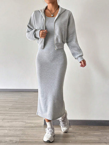 Dress with hoddie_ Grey