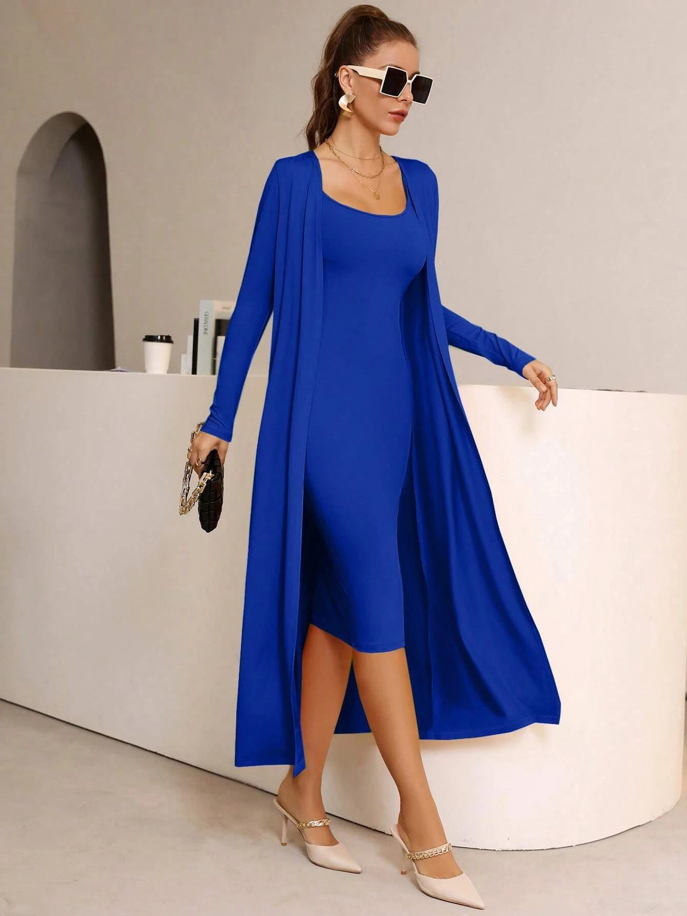 Mulvari Solid Cami Bodycon Dress- Royal Blue