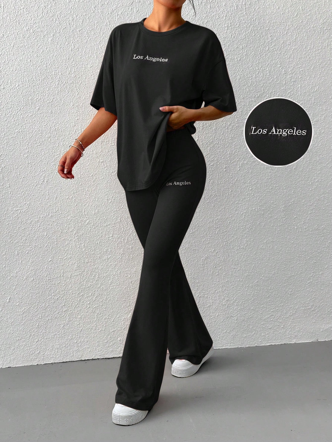 Baggy Tee With Bellbottom  Tracksuit_Black