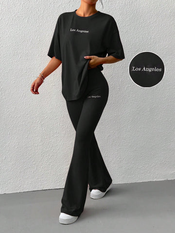 Baggy Tee With Bellbottom  Tracksuit_Black