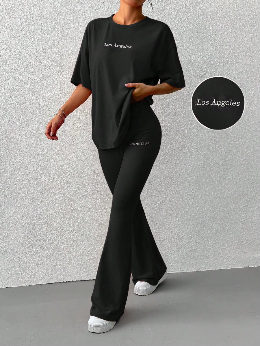 Baggy Tee With Bellbottom  Tracksuit_Black