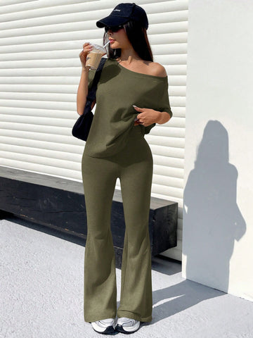American half sleeve Solid color summer Tracksuit_Camo Green