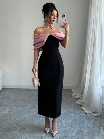 Off Shoulder Dress _Black/Pink