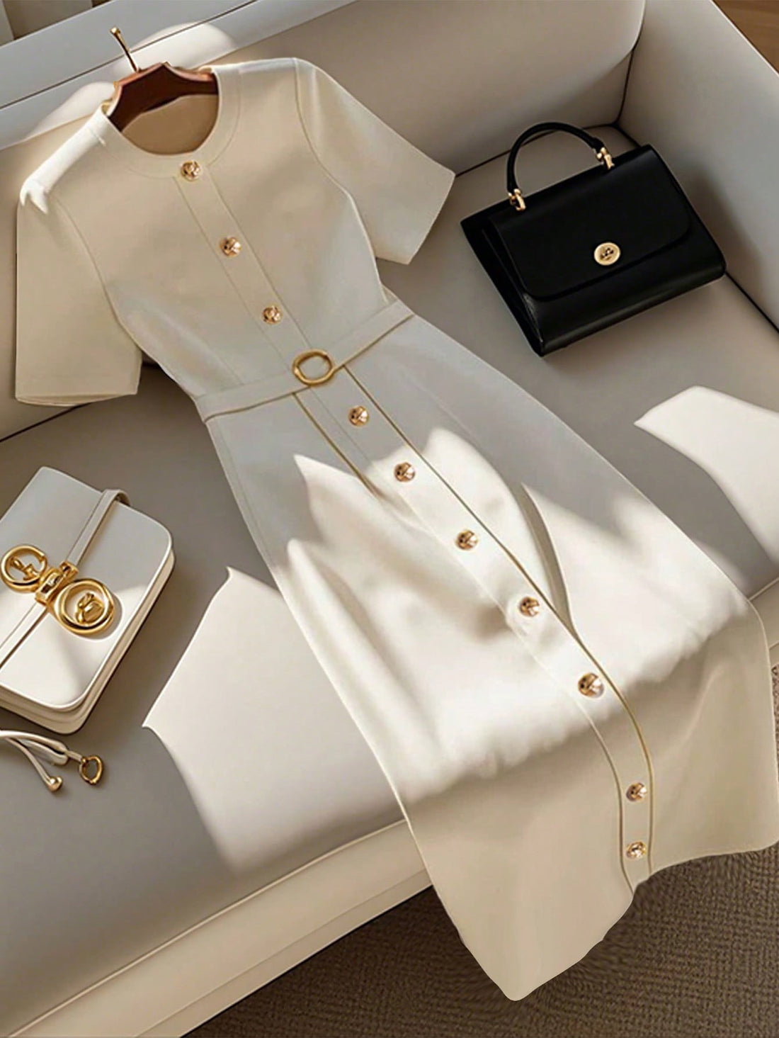 Front Button Dress_White