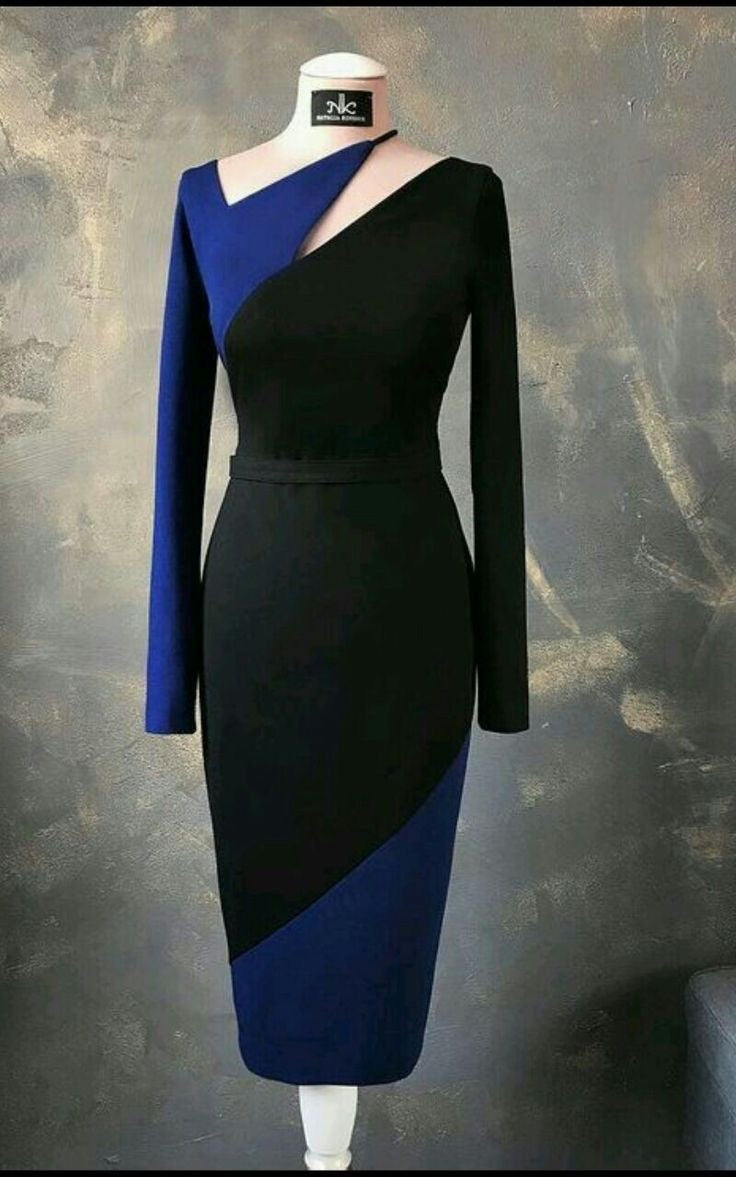 Solid Colour Dress_Navy Blue & Black
