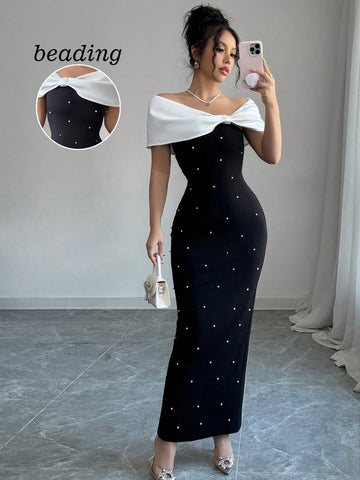 Bow Dress With Pearls _Black