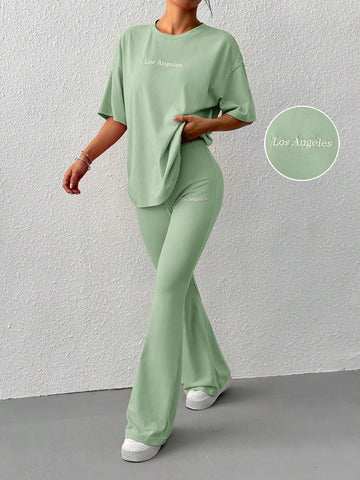 Baggy Tee With Bellbottom  Tracksuit_Mint Green