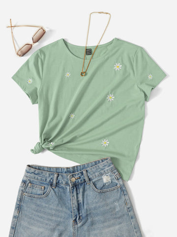 Daisy Graphics Tee_Mint Green