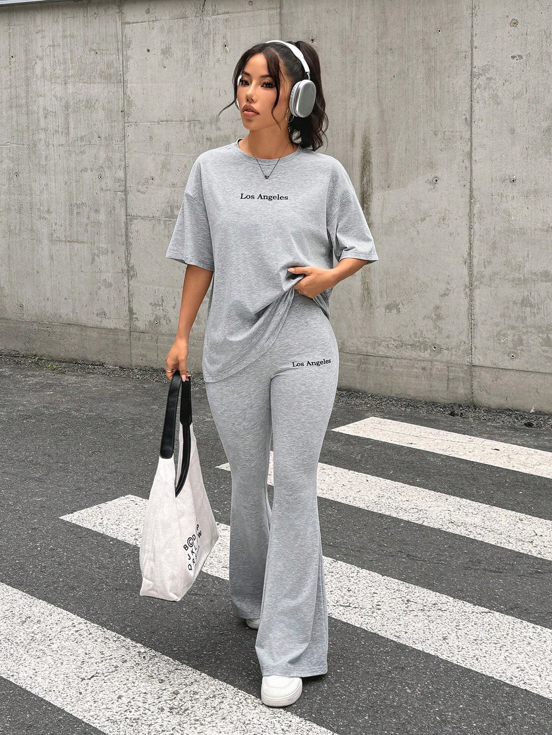 Baggy Tee With Bellbottom  Tracksuit_Grey
