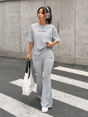 Baggy Tee With Bellbottom  Tracksuit_Grey