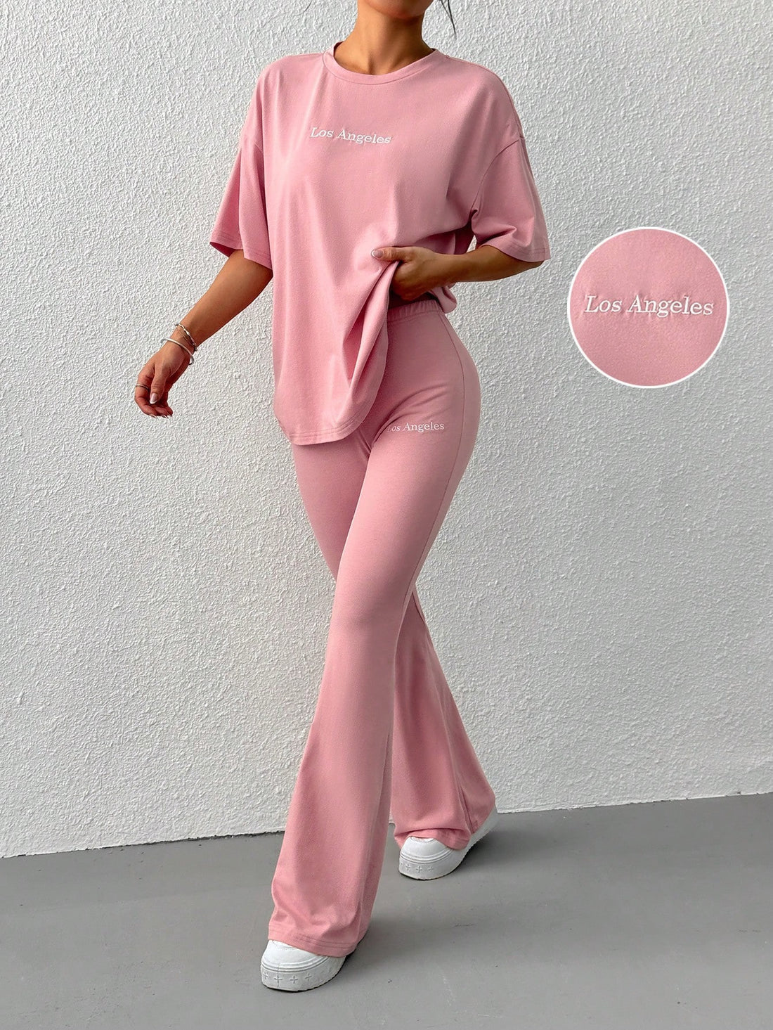 Baggy Tee With Bellbottom  Tracksuit_Pink