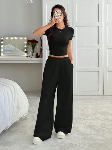 Baggy Trouser With Tee Tracksuit_Black