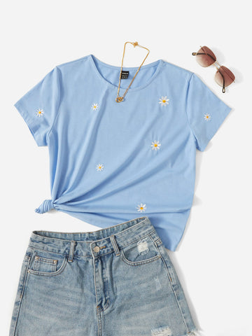 Daisy Graphics Tee_Dusty Blue