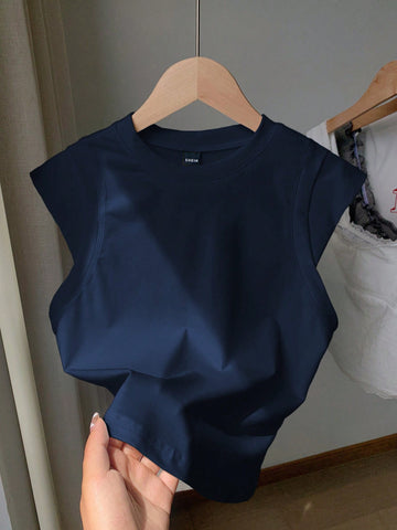 Drop Shoulder Basic Tee_Navy Blue