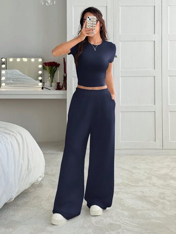 Baggy Trouser With Tee Tracksuit_Navy