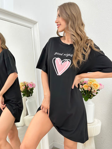 Good Night Graphic Nightdress_ Black
