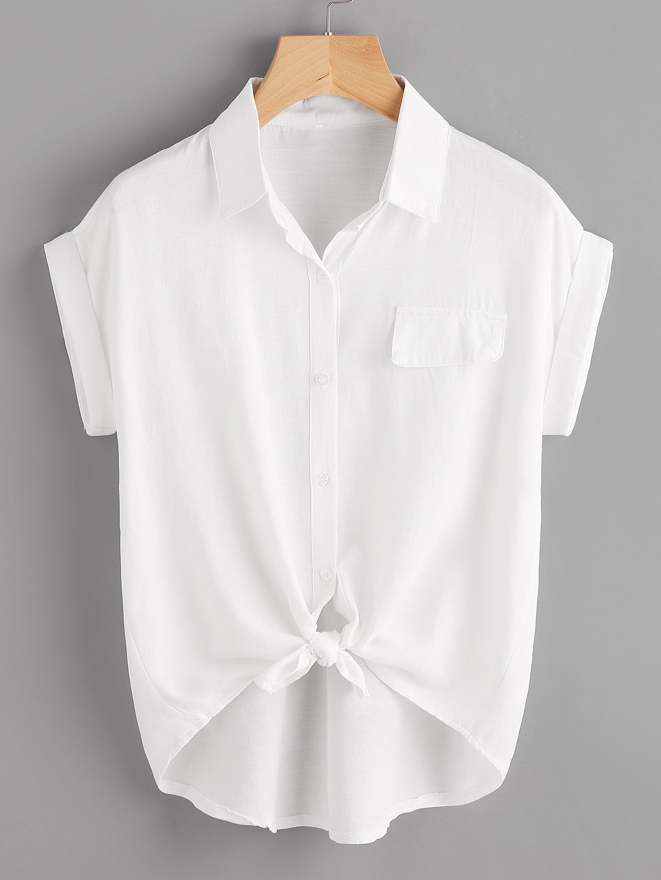 Knotted Self-Tie Button-Front Shirt_White
