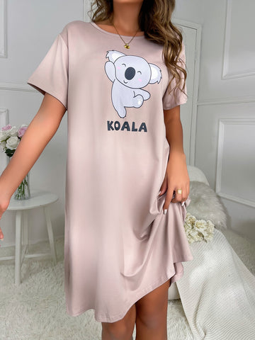Koala Graphic Nightdress _ Dusty Pink
