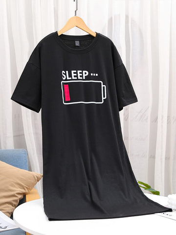 Letter Graphic Drop Shoulder Sleepdress