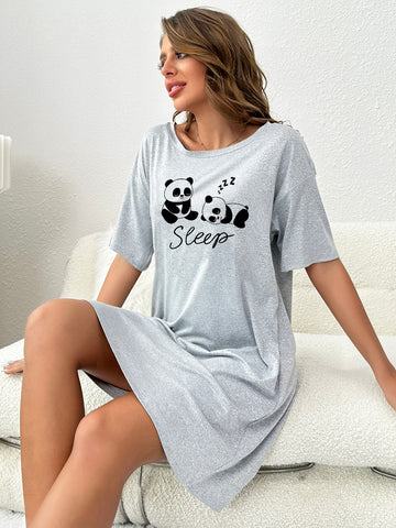 Sleep Panda Graphic Nightdress _ Grey