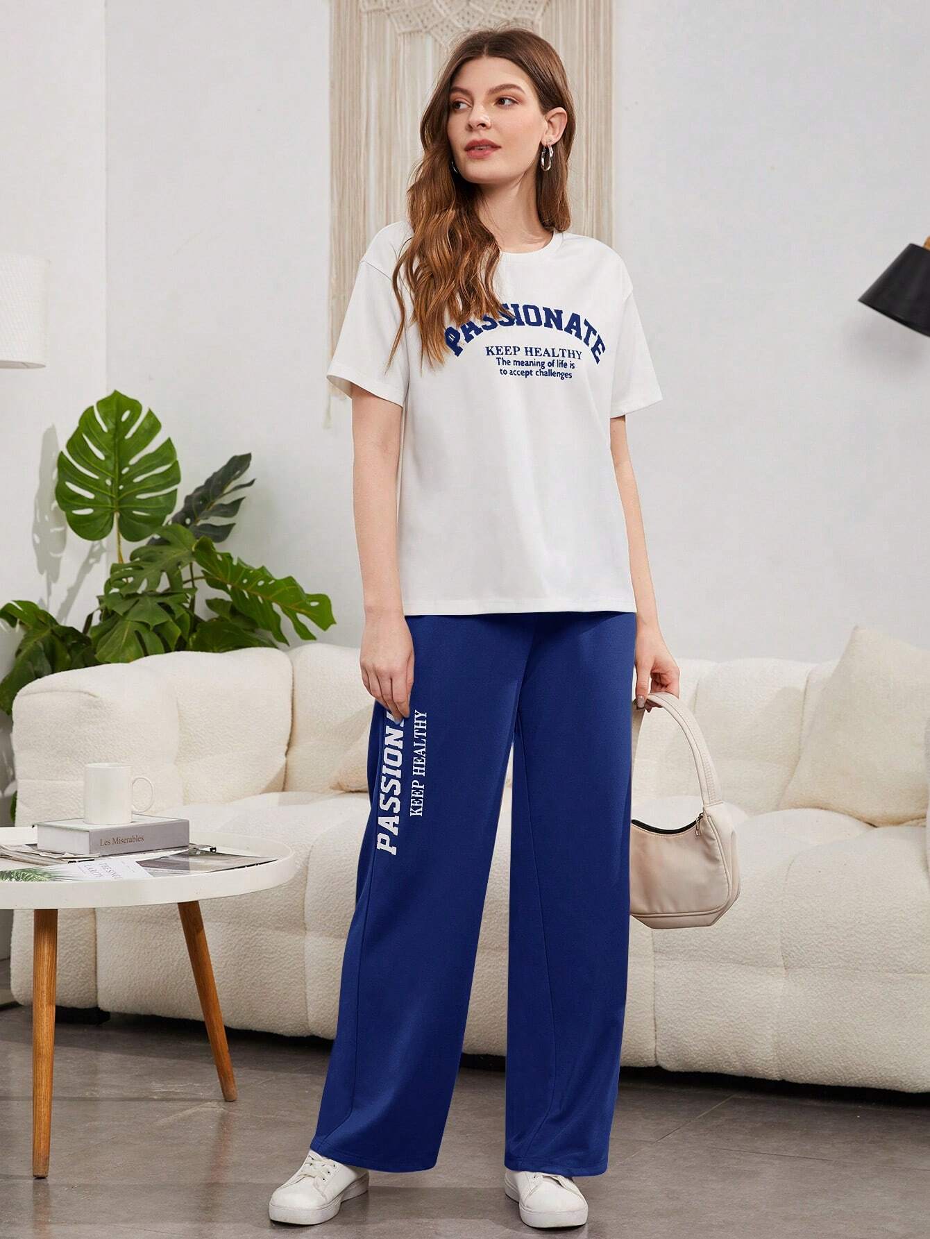 Slogan Graphic  Tee & Wide bottam_Blue