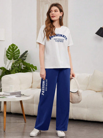 Slogan Graphic  Tee & Wide bottam_Blue