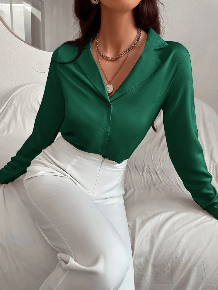 Solid Button Front Top _Green
