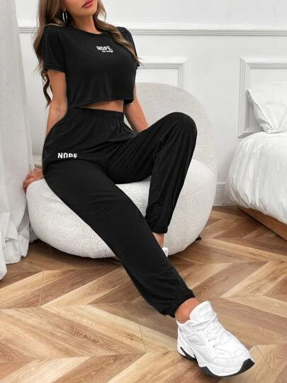 Unity Letter Graphic Tee & Sweatpants_ Black