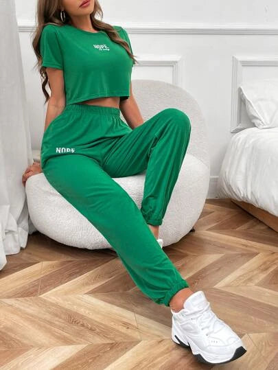 Unity Letter Graphic Tee & Sweatpants_ Green