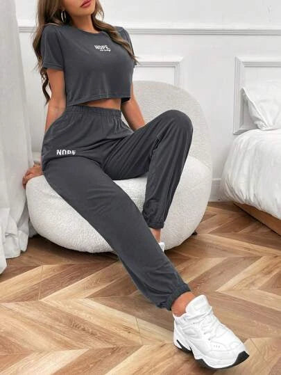 Unity Letter Graphic Tee & Sweatpants_ Grey