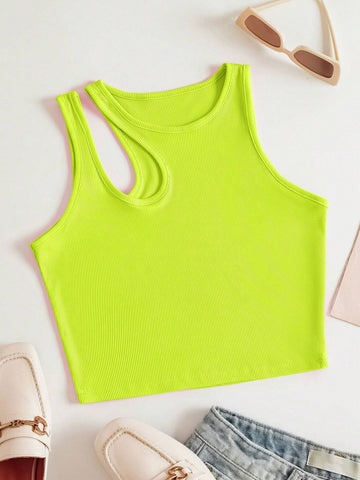 Side Cut Tank Top _ Neon Green