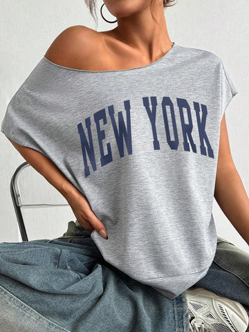New York Boat neck Solid color Gym Tee _Grey