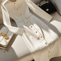 Front Button Ribbed Dress_ White