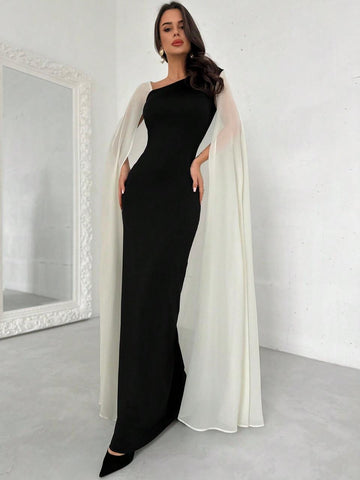 Long Sleeves Dress _Black/white