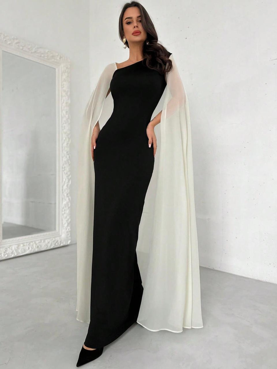 Long Sleeves Dress _Black/white