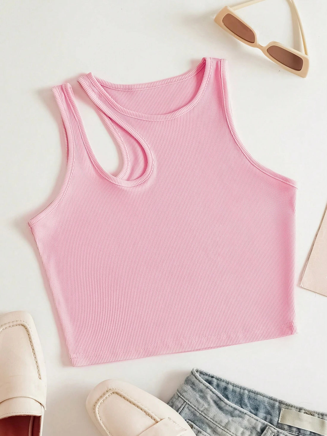 Side Cut Tank Top _ Pink