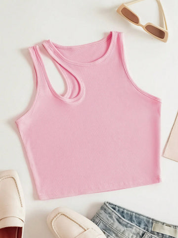 Side Cut Tank Top _ Pink
