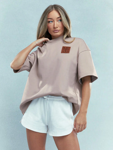 Brown Graphic Tee_ Dusty Pink