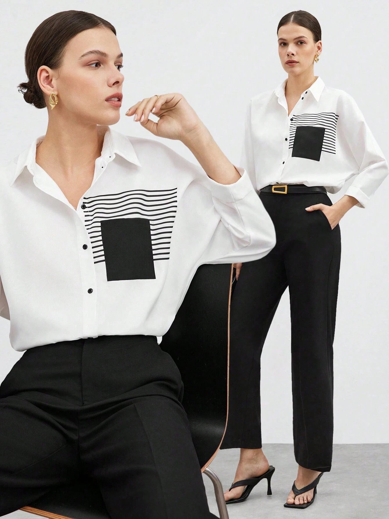 Abstract Button Up_ White