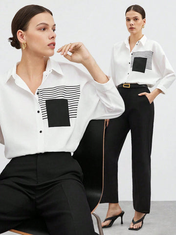 Abstract Button Up_ White